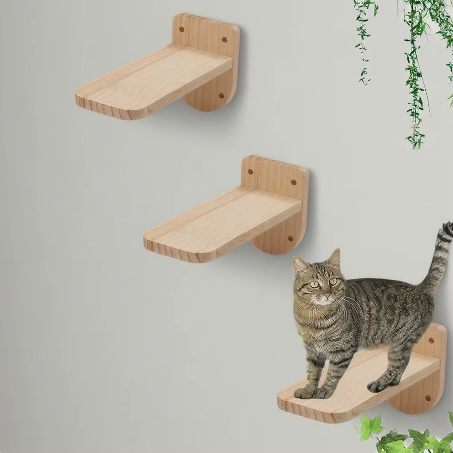 CWV 3er-Set Katzenwand aus Naturholz in Braun, schwebende Kletterregale und Treppen zur Wandmontage im skandinavischen Design - Bild 2