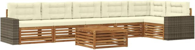 vidaXL Outdoor-Sofagarnitur aus Akazienholz in L-Form, 7-teiliges Set in Natur und Beige mit Polsterkissen, B/T/H: 79 x 79 x 37 cm - Bild 1