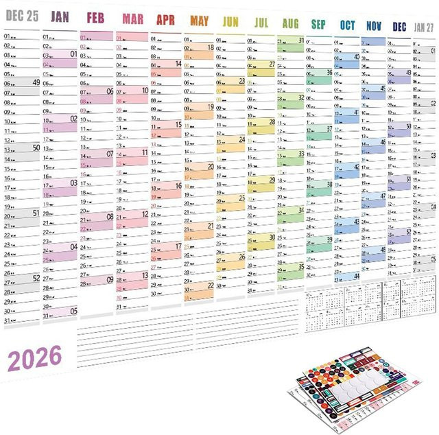 2026 Wandkalender Monatskalender Multicolor B: 74 cm, H: 52,5 cm, T: 0,5 cm - Bild 1