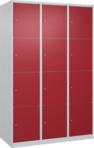 C+P Schließfachschrank Classic PLUS mit 3 Abteilen, Farbe Lichtgrau und Rubinrot, B/T/H: 120 x 50 x 185 cm - Bild 1