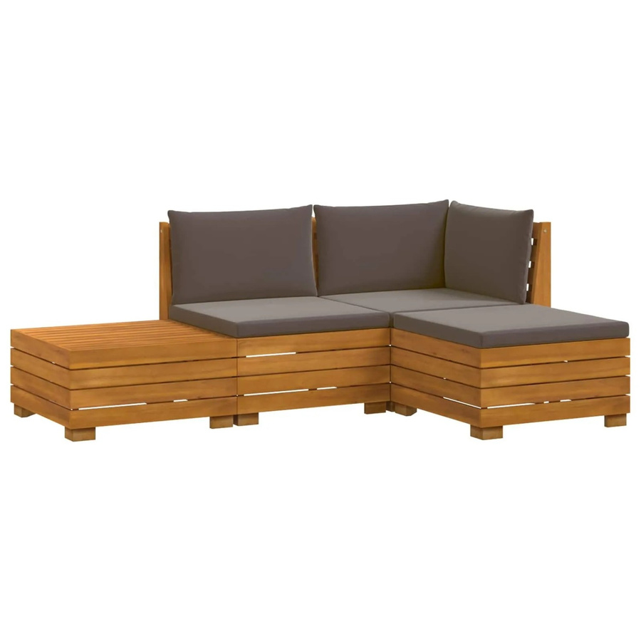 vidaXL Outdoor-Sofagarnitur aus Akazie Massivholz in Braun mit 4 Teilen und Kissen im L-Shape Design - Bild 2
