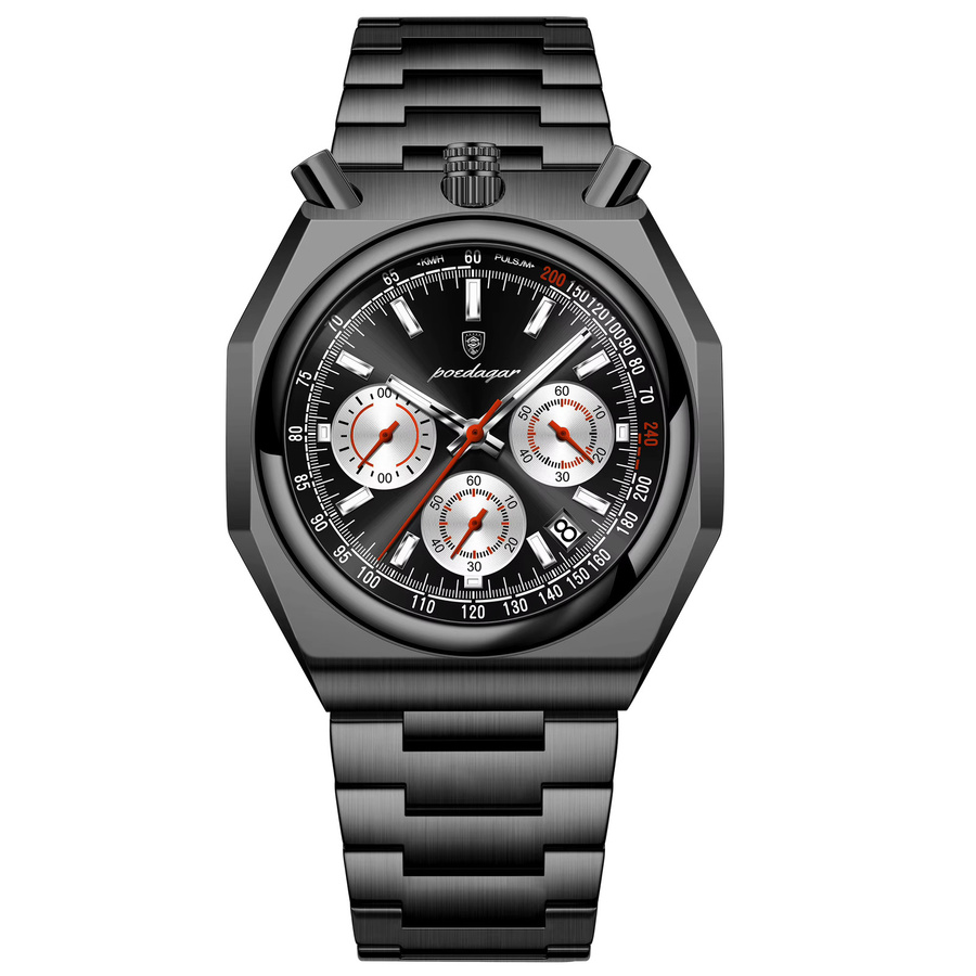 POEDAGAR Chronograph Armbanduhr, Quarz, Edelstahl, Silber, Herren - Bild 7