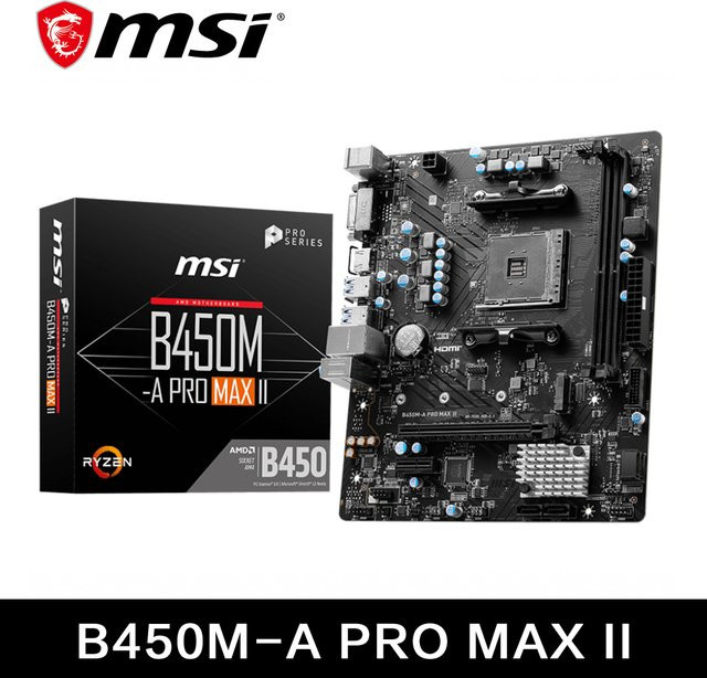 MSI AMD B450M-A PRO MAX II Motherboard AM4 Micro-ATX mit DDR4-Unterstützung, M.2, SATAIII und USB 3.2 in Schwarz - Bild 1