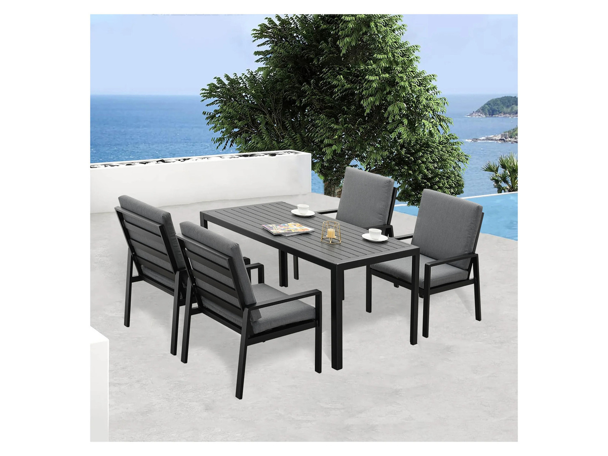 MEXO Garten Essgruppe Levante aus Aluminium mit Polstern für 4 Personen, Schwarz/Dunkelgrau, Tisch B: 140 cm, H: 75 cm, T: 70 cm - Bild 2