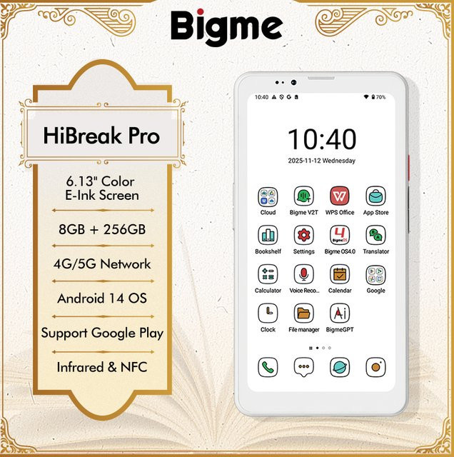 Bigme HiBreak Pro E-Ink E-Book-Reader mit Farbdisplay, 6,13 Zoll, Android 14, 8GB RAM, 256GB Speicher, Weiß - Bild 1