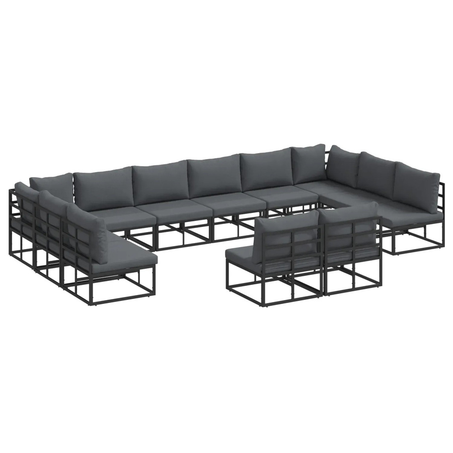 vidaXL Garten-Sofa-Set 12-tlg. in U-Form aus pulverbeschichtetem Aluminium und Textilene mit Kissen in Schwarz und Anthrazit - Bild 2