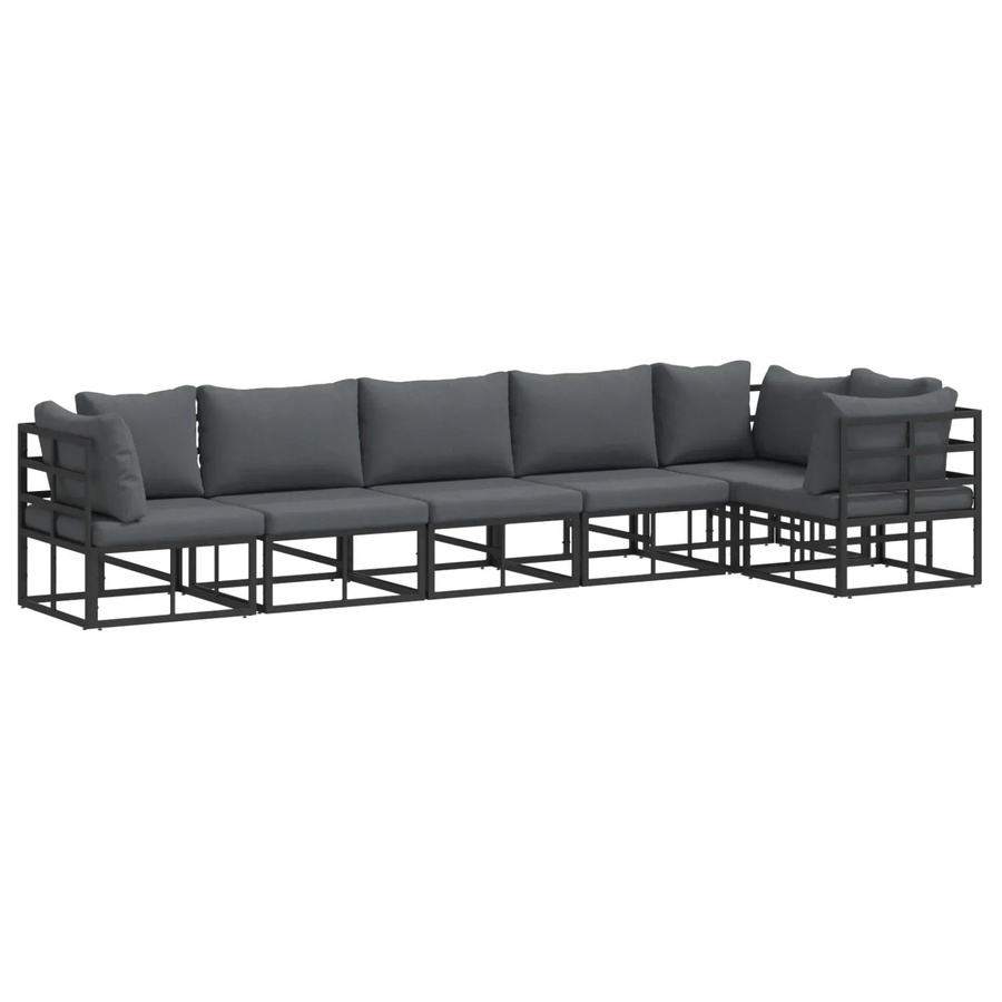 vidaXL Garten-Sofa-Set 6-teilig in U-Form mit Kissen aus Aluminium und Polyester in Schwarz - Bild 2