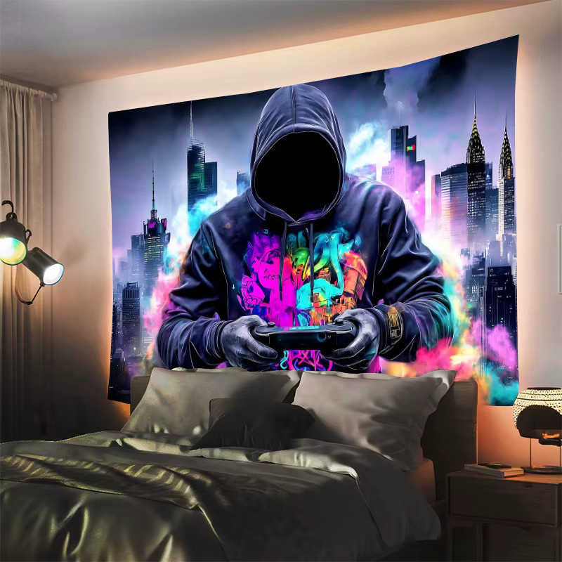 VIKAMA Wandtapisserie Esports Neon Game Controller City Skyline Design, Mehrfarbig, B/H: 60 x 40 cm - Bild 2