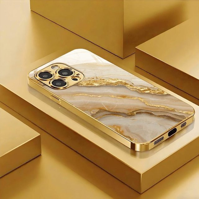 Rui Di Handyhülle aus Glas mit Gold Marmor Stein Muster für iPhone 11 bis iPhone 17 Pro Max und Air/Plus Modelle - Bild 1