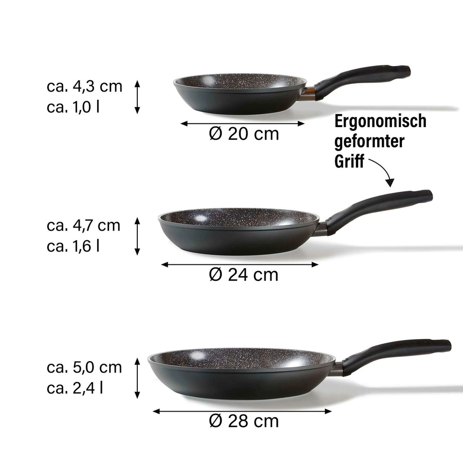 STONELINE CERAMIC 3-teiliges Keramik Pfannen-Set mit den Durchmessern 20 cm, 24 cm und 28 cm - Bild 2