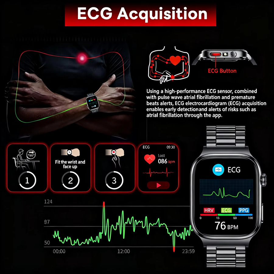 GUHUAVMI Smartwatch, Blau, Edelstahl, Unisex - Bild 4