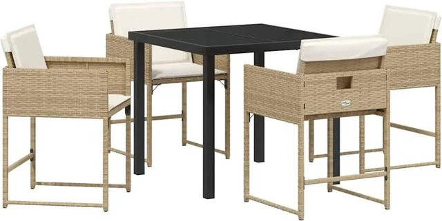 vidaXL Garten Essgruppe aus Poly-Rattan in Beige mit 5-teiligem Set und Kissen für Terrasse und Garten - Bild 1