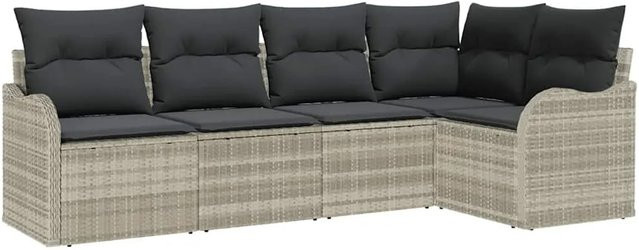 vidaXL Garten-Sofa-Set L-Form in Grau mit Kissen aus Poly-Rattan und Metallrahmen - Bild 1