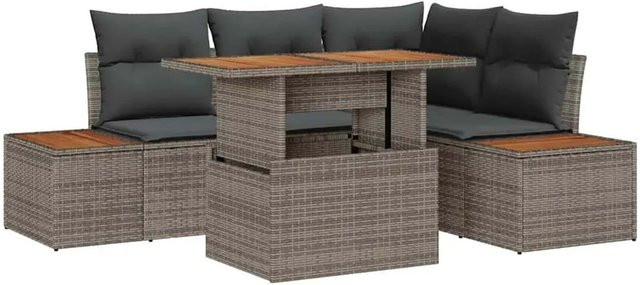 vidaXL 5-tlg. Garten-Sofa-Set aus Poly-Rattan in Grau mit integriertem Stauraum und Polsterkissen - Bild 1