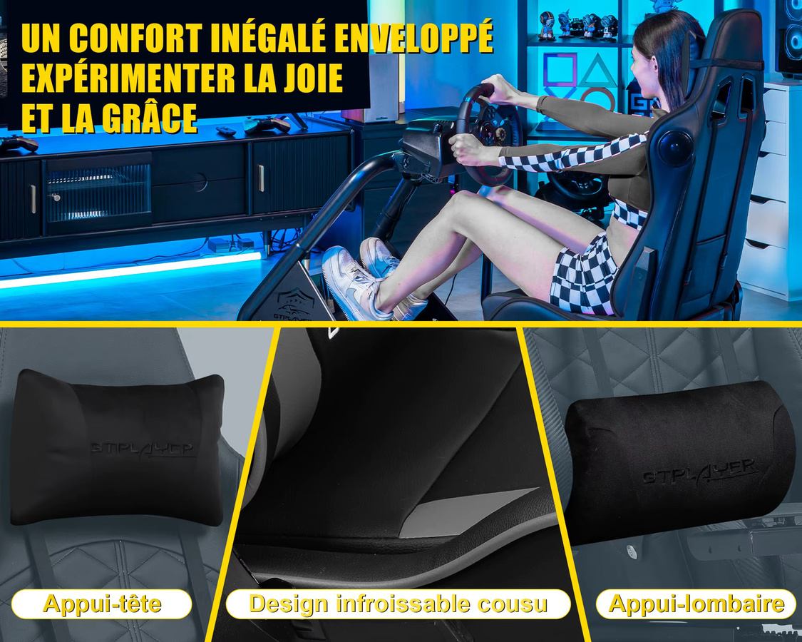 GTPLAYER Simulator Cockpit Rennsimulator Lenkradständer mit Lautsprechern und Pedalablage in Schwarz oder Weiß - Bild 4