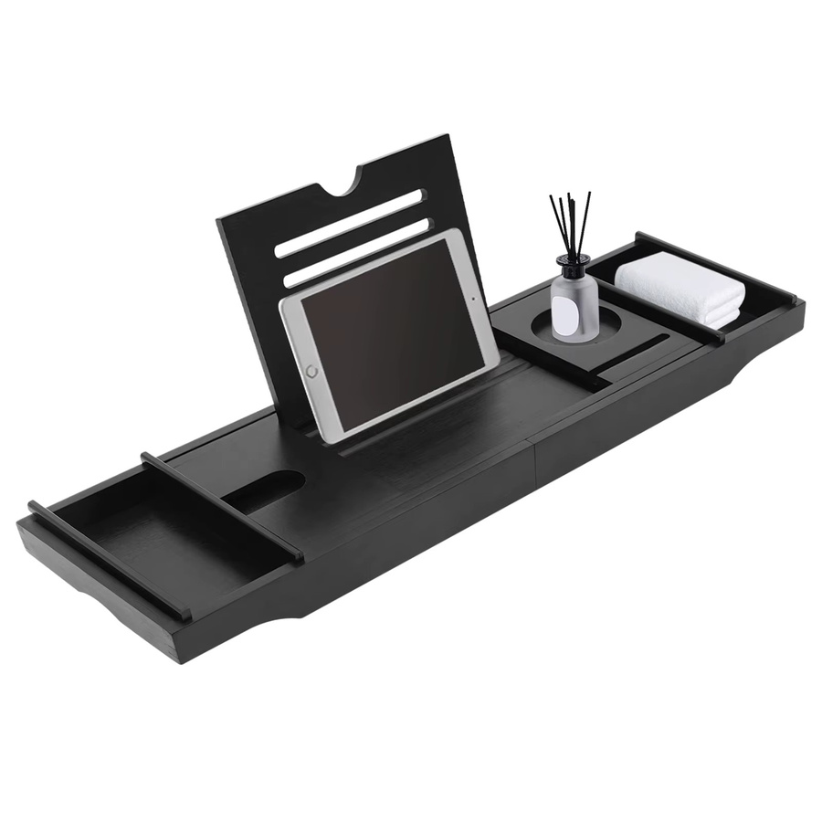 Bymaocar Badewannenablage aus Bambus, verstellbares Badewannenregal in Braun oder Schwarz, B/T/H: 75 x 170 x 42 cm - Bild 2
