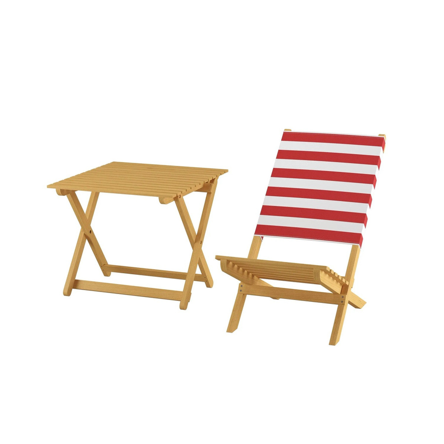 Erst-Holz Klappstuhl aus Buchenholz mit rot-weiß gestreiftem Bezug für Garten und Strand - Bild 1
