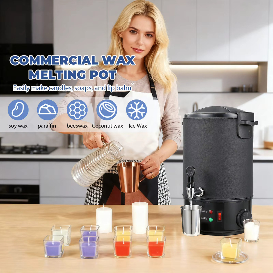 OWJHE Wachsschmelzmaschine für die Kerzenherstellung, Elektrischer Wachsschmelztopf mit 9-Stufen Temperaturregelung und Einfachem Ausgießsystem, Schwarz, Edelstahl, 10 l - Bild 3