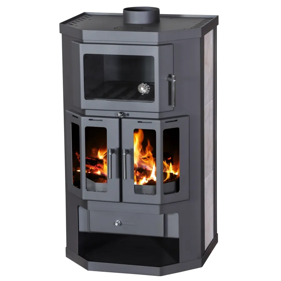 Victoria Kaminofen Taro 2F mit Backfach in Anthrazit und Schwarz, 9,51 kW, Keramik, B/T/H: 130 x 58 x 102 cm - Bild 2