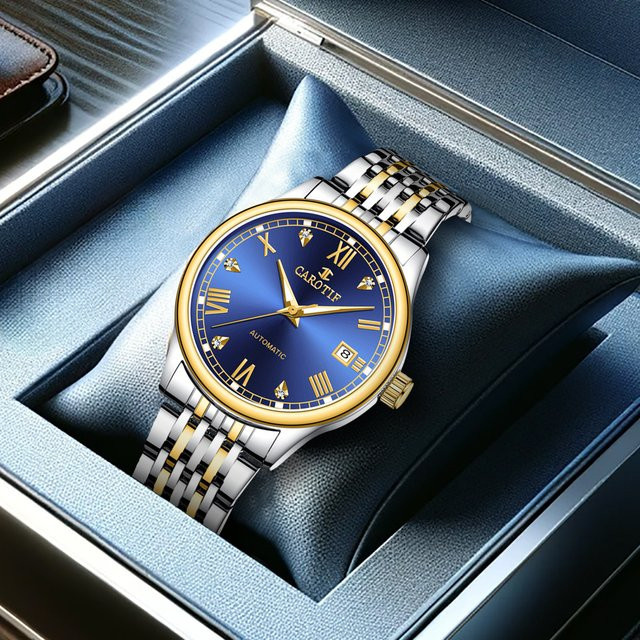 CAROTIF Armbanduhr Automatik, Edelstahl, Gold, Blau, Herren - Bild 1