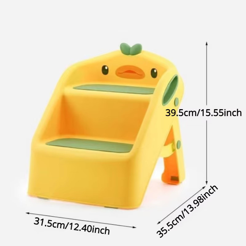 LIUSHADUOLA 2-Stufiger Kinderhocker mit Griff in Gelb, rutschfester Kleinkind-Tritthocker für Badezimmer und Kinderzimmer - Bild 2