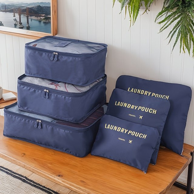 6-teiliges Reise-Verpackungswürfel-Set von DUTRIEUX aus Polyester für Kleidung und Zubehör in Rot und Blau - Bild 1