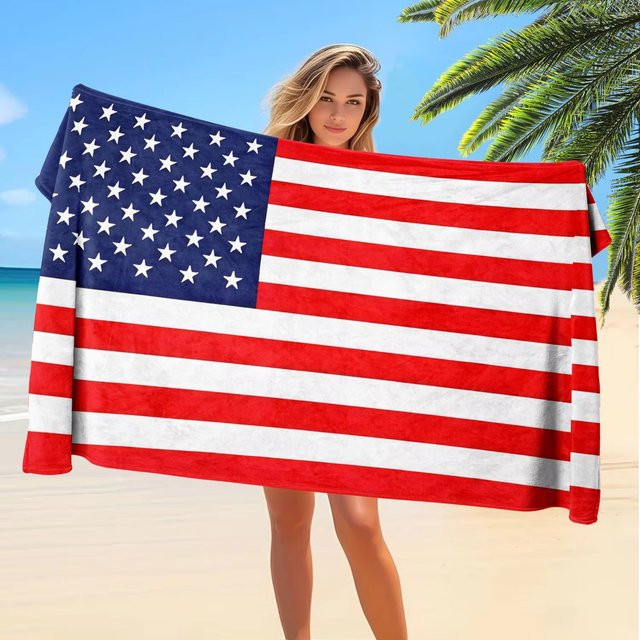 Potdemiel Strandtuch mit amerikanischer Flagge, gestreift, Multicolour, schnell trocknend aus Mikrofaser, Breite: 60 cm, Höhe: 40 cm - Bild 1
