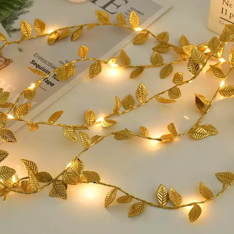OKAL RED EAST LED Lichterkette mit künstlichen Blättern in Gold und Silber für Hochzeit und Party - Bild 2