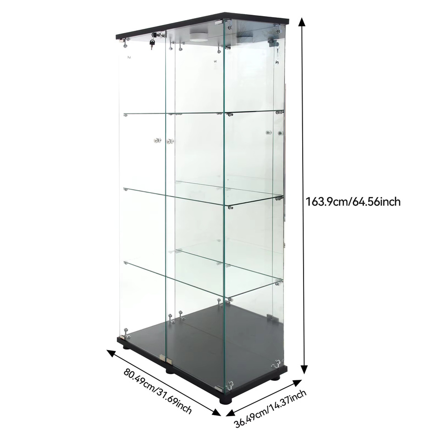 FEEOHOME Glasvitrine stehend mit LED-Beleuchtung, moderne Standvitrine mit 2 Glastüren und Schloss für Wohnzimmer oder Büro - Bild 2