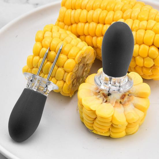 HOMEKA Maiskolbenhalter aus Edelstahl und Silikon, 1 Paar, Gelb, rutschfest und hitzebeständig für den Grill - Bild 4