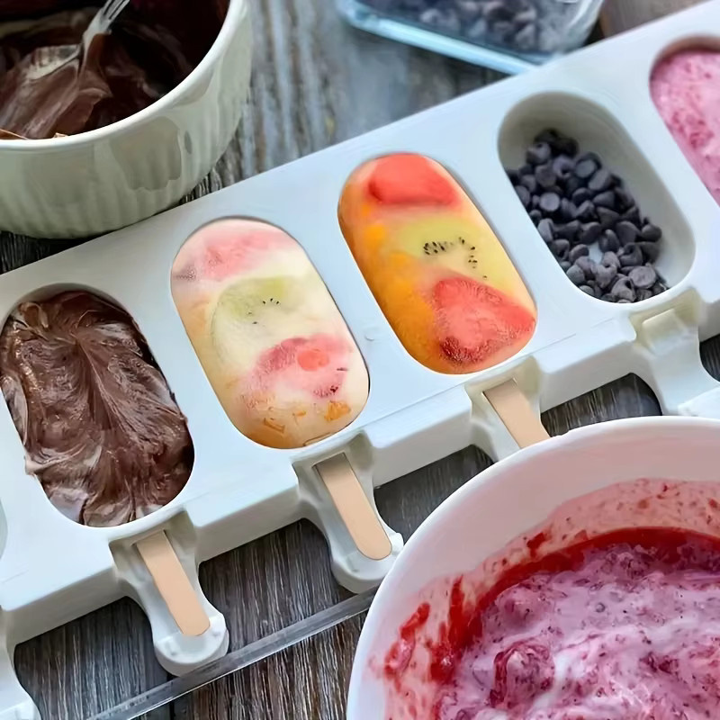 YOCITY Silikon Eisformen Set mit Eisstiel in Weiß für DIY Schokoladen-Desserts und Eiswürfel - Bild 2