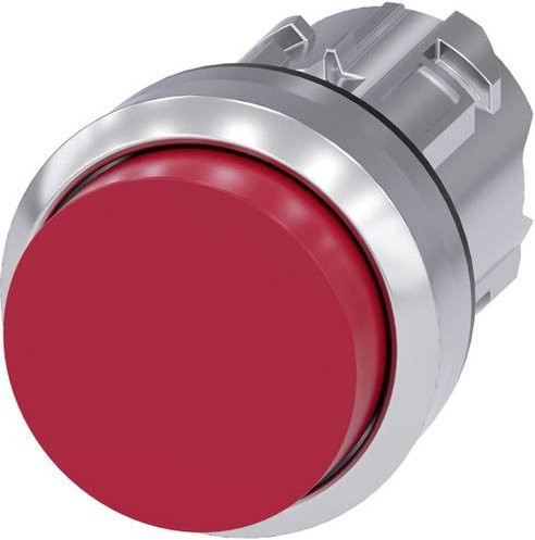Siemens Drucktaster 3SU1050-0BB20-0AA0 mit Frontring aus Metall in Hochglanz, rund, Farbe Silber und Rot - Bild 1