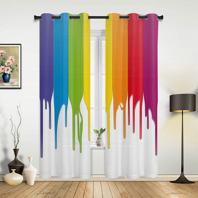 Candy Rainbow Stripes Vorhänge in Mehrfarbig, modern und halbtransparent, 2er-Set, Breite: 107 cm, Höhe: 115 cm - Bild 1