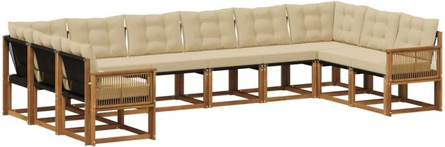 vidaXL Outdoor-Sofagarnitur aus Massivholz Akazie mit Textilene Stoff und 10 Kissen in Natur-beige - Bild 1