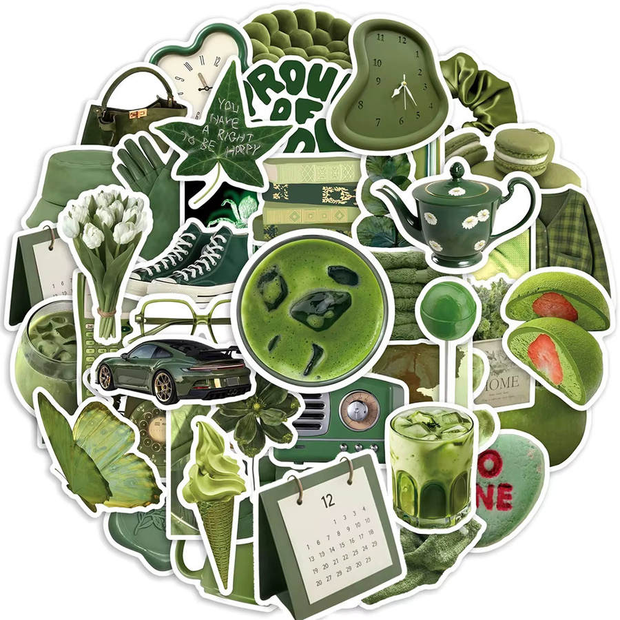 Rspctou Koreanische Ästhetik Aufkleber im Ins-Style, Olivgrüne Kunst-Sticker für Laptop, Handy und Gepäck, 10 Stück - Bild 2