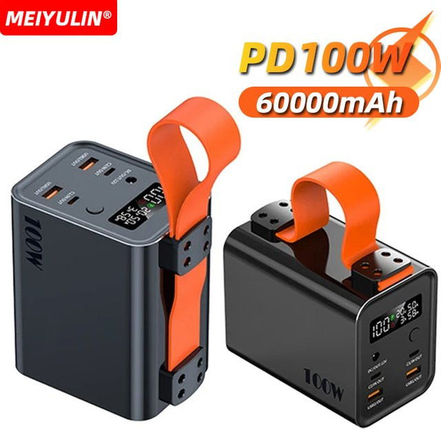 MEIYULIN Powerbank mit 60000 mAh Kapazität, 100 W PD USB-C Schnellladung, Tragbare Externe Batterie für iPhone, Samsung und Laptop in Schwarz oder Blau - Bild 1