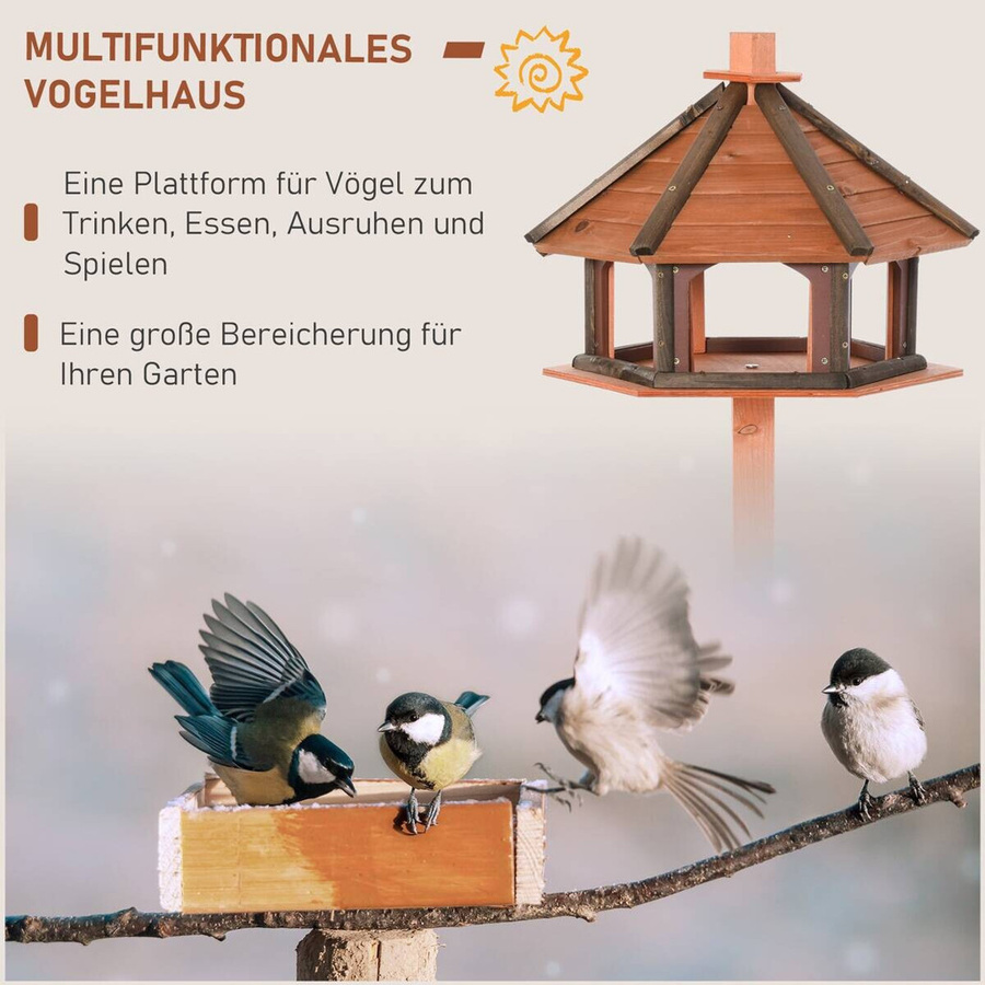 PawHut Vogelhaus aus Tannenholz in Natur und Beige, B/T/H: 52 x 52 x 130 cm - Bild 4