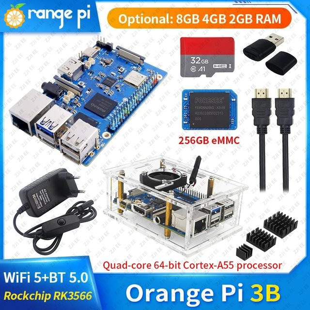 Orange Pi 3B Einplatinen-Computer mit Rockchip RK3566, WiFi 5, Bluetooth 5.0 und Gigabit LAN für Android, Linux und OpenHarmony OS - Bild 1