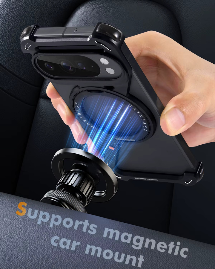Oatsbasf Magnetische Handyhülle aus Metall für Google Pixel 10 Pro und 10 Pro XL in Schwarz mit 360 Grad drehbarem Ständer und rahmenloser Abdeckung für kabelloses Laden - Bild 3