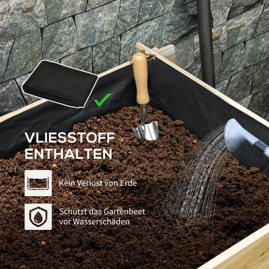 Outsunny 3-stufiges Hochbeet aus Tannenholz in Natur, wetterfestes Stufenbeet mit Stoffauskleidung, B/T/H: 93 x 93 x 35 cm - Bild 3