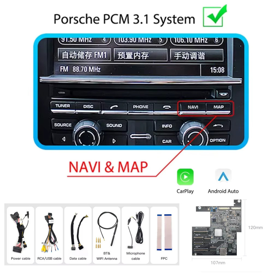 AUTOABC Kabelloses CarPlay und Android Auto Interface für Porsche Panamera Cayenne Macan Cayman 911/918 PCM 3.1 mit Mirror Link, AirPlay und Kamera-Unterstützung in Schwarz - Bild 7