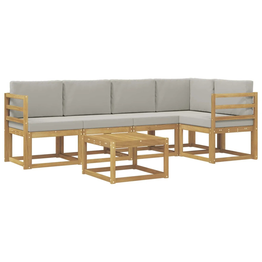 vidaXL Outdoor-Sofagarnitur 6-teilig aus massivem Akazienholz in Weiß-Hellgrau mit L-Form und Polsterkissen - Bild 2