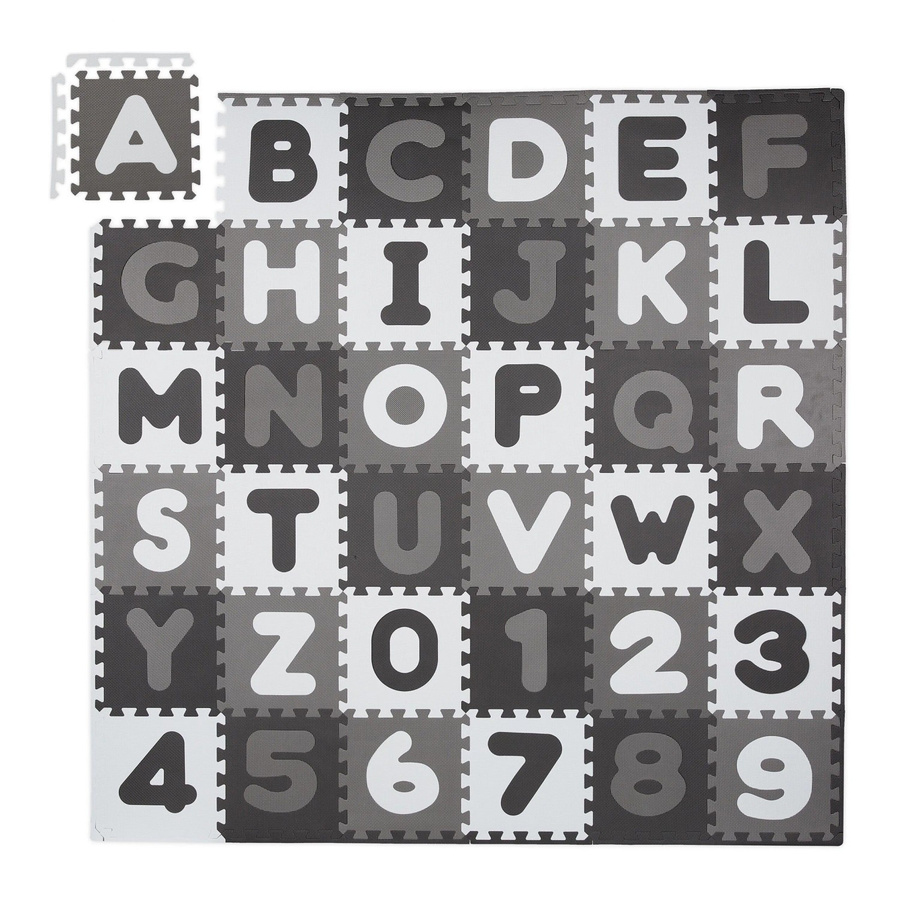 Relaxdays Puzzlematte ABC und Zahlen EVA Schaumstoff PE Weiß Hellgrau Dunkelgrau - Bild 2