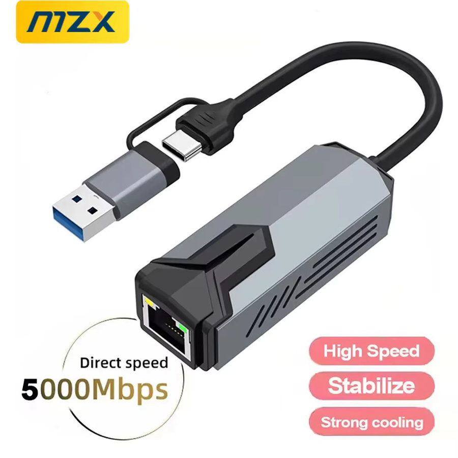 MZX 2.5G Ethernet Adapter mit USB 3.0 A und USB-C Anschluss, RTL8156 RJ45 LAN Konverter für 5000Mbps Netzwerkanbindung - Bild 2