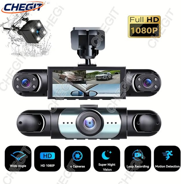 WDSZKMYF 360° Dash Cam mit 4 Objektiven, Full HD 1080P Auto Kamera für Vorne, Links, Rechts und Rückansicht, Black Box in Schwarz - Bild 1
