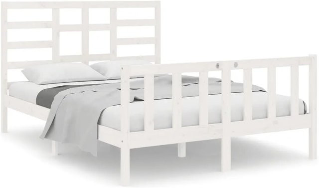 vidaXL Massivholzbett aus Kiefernholz in Weiß, modern und lackiert, B/T/H: 140 x 190 x 104 cm - Bild 1
