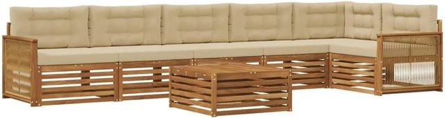 vidaXL Outdoor-Sofagarnitur in L-Form aus Akazienholz mit 7 Kissen in Natur und Beige - Bild 1