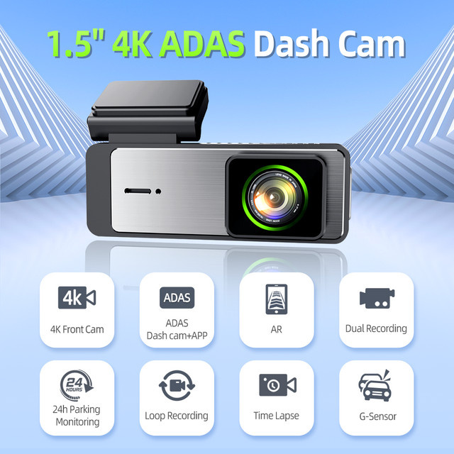 Imagebon Q7 4K Dashcam mit Dual Lens, WiFi, ADAS und Nachtsicht, Schwarz - Bild 1