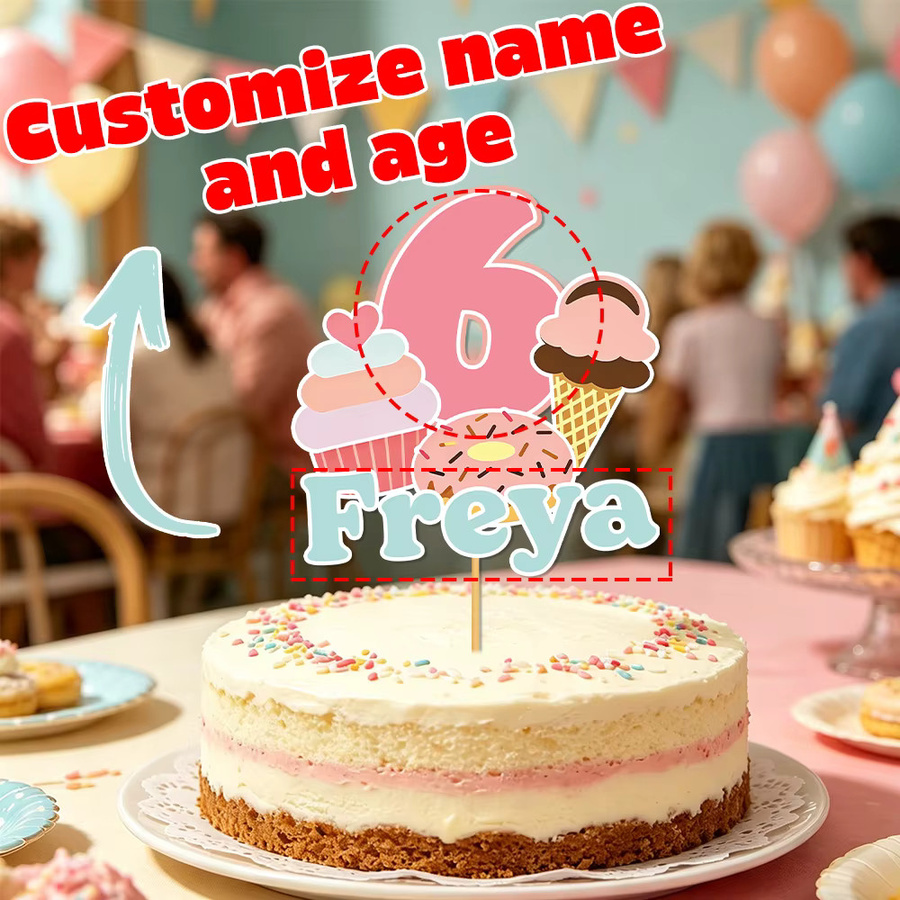 Personalisierter Donut-Eiscreme-Kuchenaufsatz von cyuan in Multicolour mit individuellem Namen und Alter zur Dekoration für deine Geburtstagsfeier - Bild 2