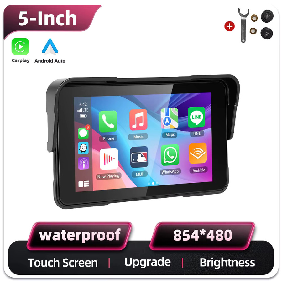 Podofo 5 Zoll HD-Bildschirm Tragbarer Smart Player für Motorräder mit Android Auto und Apple CarPlay, IP68 Wasserdicht, Schwarz - Bild 7